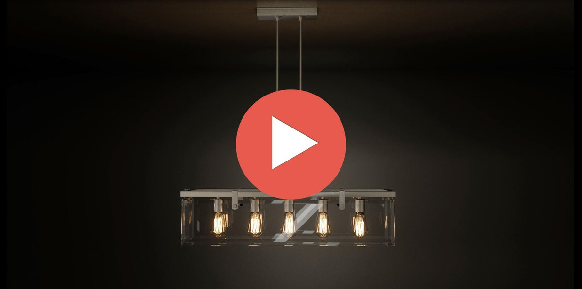 Linear Overhead Island Fixture Steel Frame Beveled Glass 37-Inch 5-Light Adjustable Chain Brushed Nickel for Kitchen & Dining