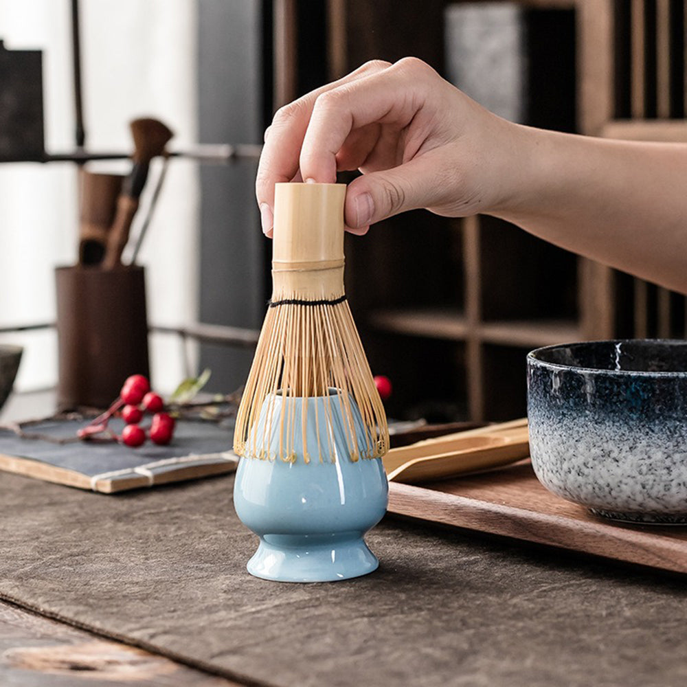 Ceramic Matcha Bowl Kit 12 fl oz with Bamboo Whisk Scoop Holder Sieve Japanese Tea Ceremony Tools Tea Preparation Set for Home Kitchen