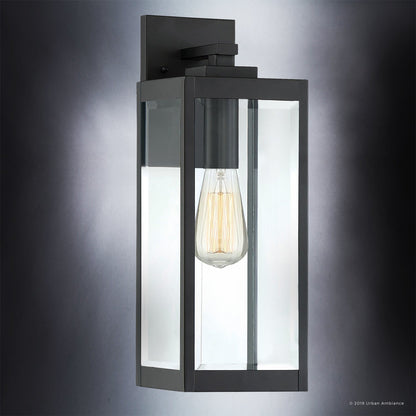 Outdoor Sconce Fixture Waterproof Steel Frame Clear Glass Panels 17 in Height Entryway Porch Patio Farmhouse Exterior Lighting Black Modern