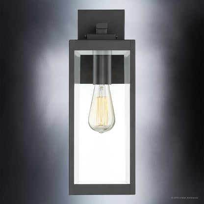 Outdoor Sconce Fixture Waterproof Steel Frame Clear Glass Panels 17 in Height Entryway Porch Patio Farmhouse Exterior Lighting Black Modern
