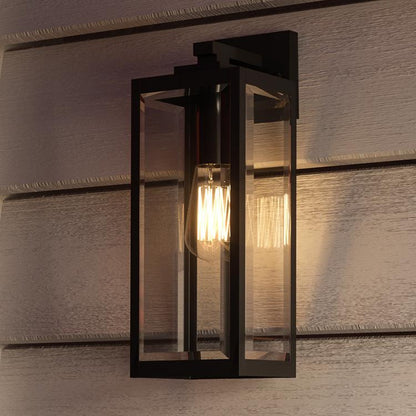 Outdoor Sconce Fixture Waterproof Steel Frame Clear Glass Panels 17 in Height Entryway Porch Patio Farmhouse Exterior Lighting Black Modern