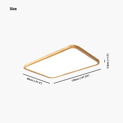 Rectangle LED Overhead Light 47×32 Inch Wood Frame Dimmable Remote 3-Color Temperature Dining Room Bedroom Hall Low Profile Fixture Modern S