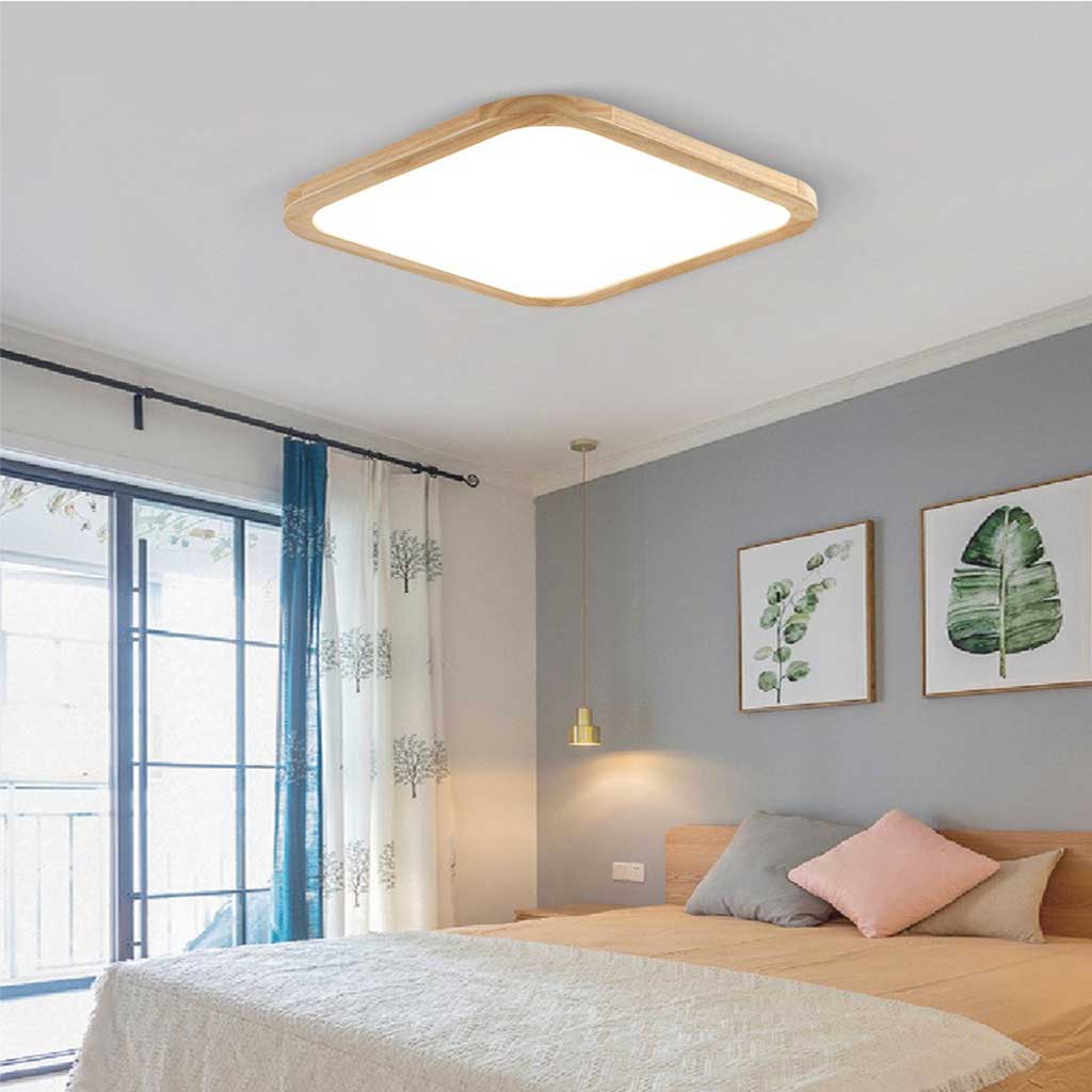 Rectangle LED Overhead Light 47×32 Inch Wood Frame Dimmable Remote 3-Color Temperature Dining Room Bedroom Hall Low Profile Fixture Modern S
