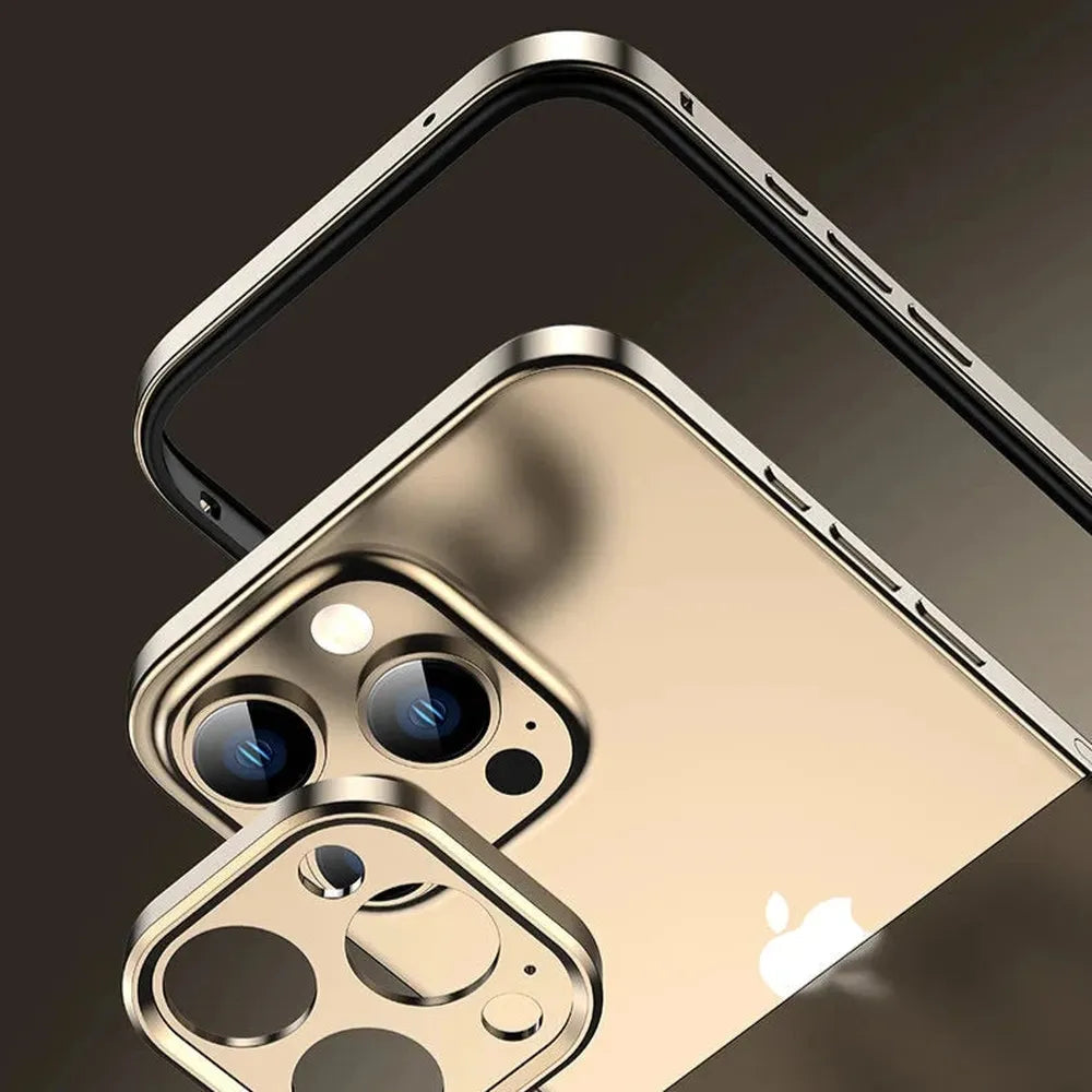 Minimalist Aluminum iPhone Bumper Case with Flat Edge Design & Camera Protector for iPhone 13-17 Pro Max Air Plus