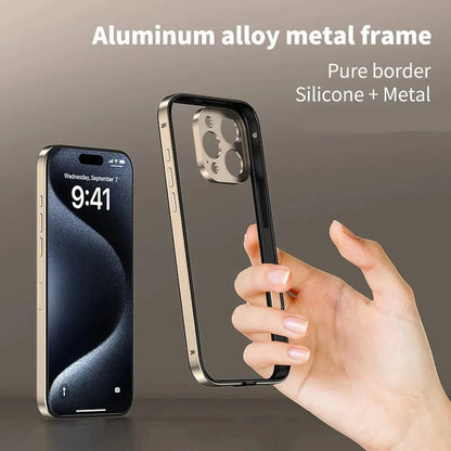 Minimalist Aluminum iPhone Bumper Case with Flat Edge Design & Camera Protector for iPhone 13-17 Pro Max Air Plus
