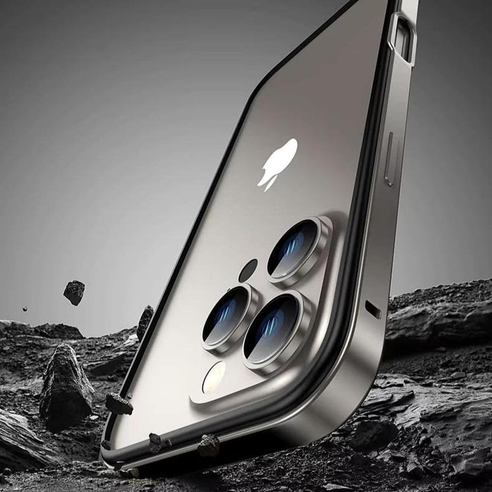 Minimalist Aluminum iPhone Bumper Case with Flat Edge Design & Camera Protector for iPhone 13-17 Pro Max Air Plus