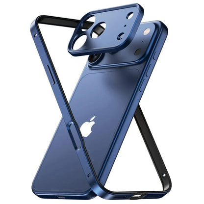 Minimalist Aluminum iPhone Bumper Case with Flat Edge Design & Camera Protector for iPhone 13-17 Pro Max Air Plus