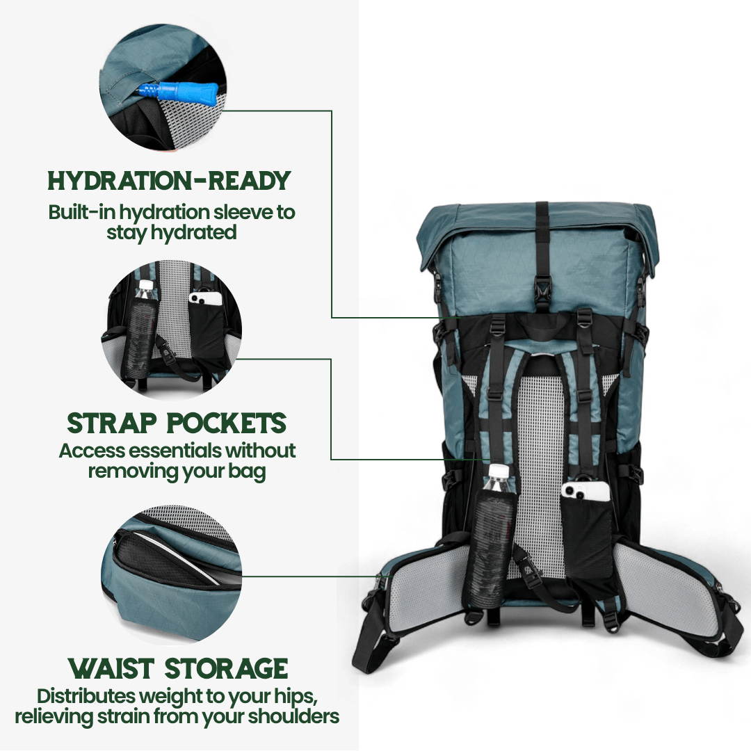 Ultralight 50L Travel Backpack with Roll-Top Design | Water-Resistant and Durable for Hiking Adventures