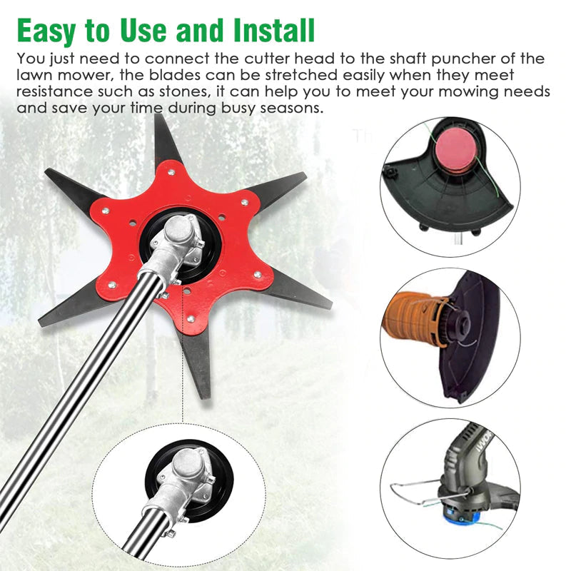 6-Blade Steel Trimmer Head for Gas String Trimmers – Universal Fit Weed Eater Attachment for Heavy-Duty Lawn Care