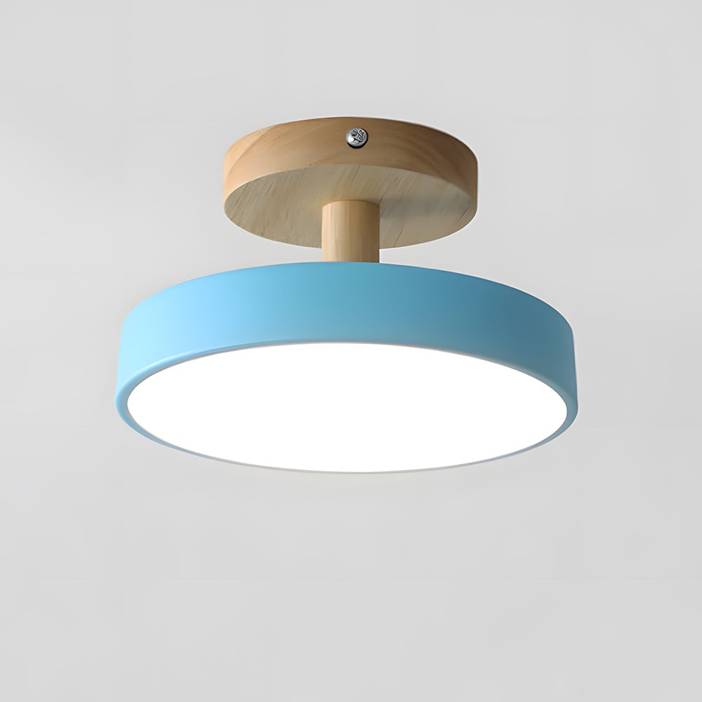 12W LED Flush Mount Light Wood & Green Finish for Bedroom Hallway Small Rooms Modern Scandinavian Style Ceiling Fixture 32-108 sq ft