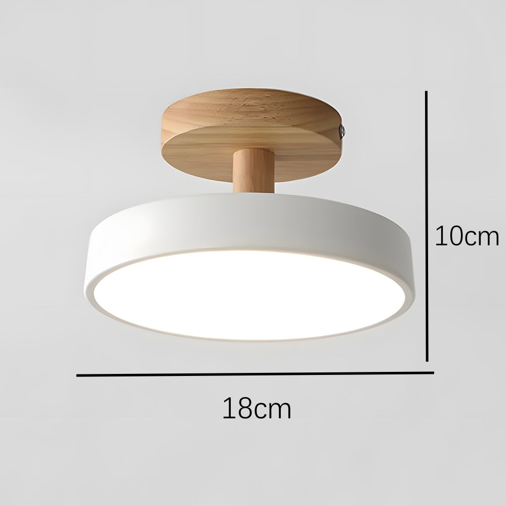 12W LED Flush Mount Light Wood & Green Finish for Bedroom Hallway Small Rooms Modern Scandinavian Style Ceiling Fixture 32-108 sq ft