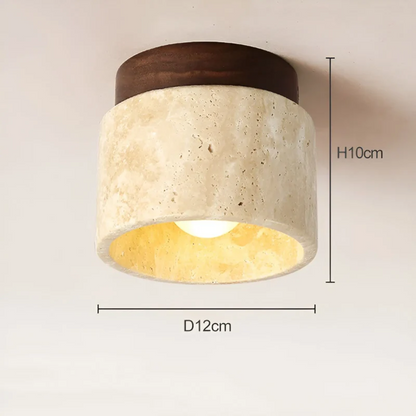 Flush Mount Ceiling Light with Natural Stone & Wood Finish – Japanese Minimalist Design for Bedroom Living Room Entryway