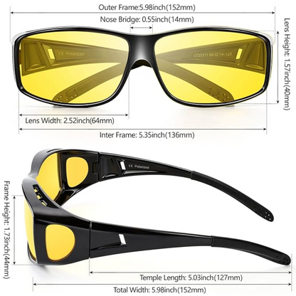 Yellow-Tinted Driving Eyewear for Reduced Headlight Glare at Night & Dusk | Polarized Lenses for Improved Road Visibility | Featherweight