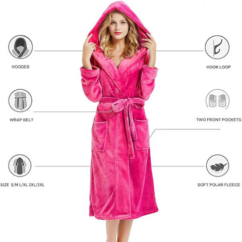 Ortekor Cozy Collection | Women's Fleece Bathrobe with Hood & Pockets | Ultimate Warmth for Relaxation