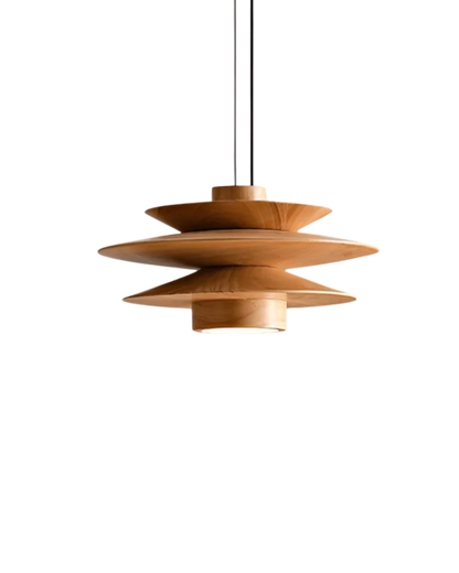 Layered Rubberwood Pendant Light Walnut Finish Ceiling Fixture Dining Room Living Room Ambient Lighting Modern Natural Wood Chandelier Warm
