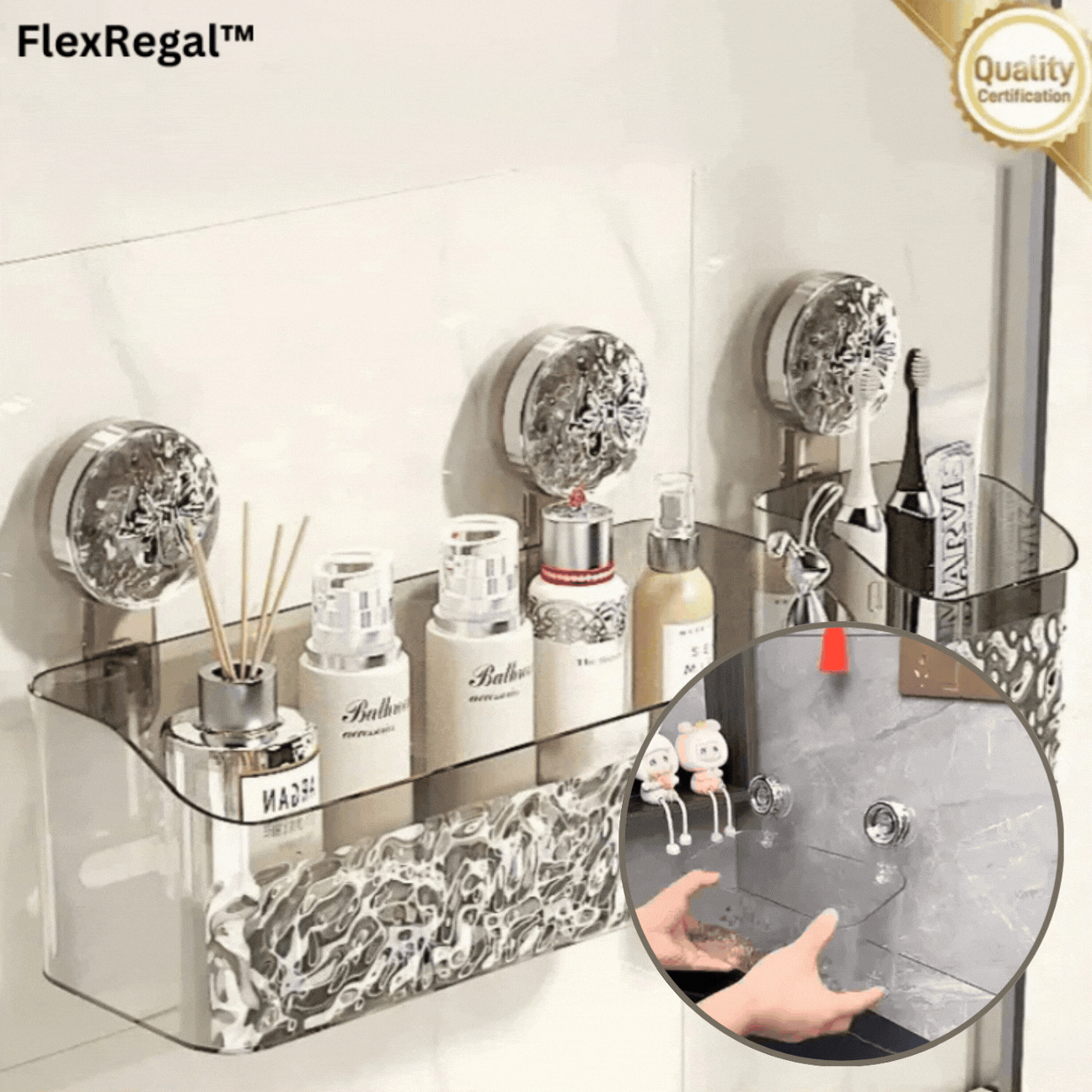 Suction Cup Bathroom Caddy Organizer – No Drill Wall Storage for Shower & Tile | Strong Hold on Smooth Surfaces