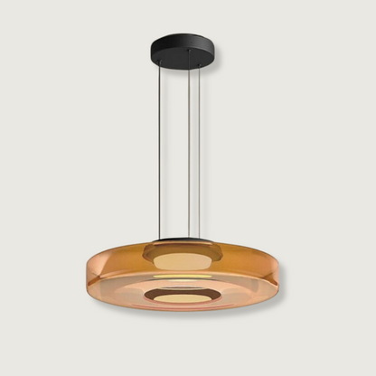 Stacked Glass Shade Ceiling Fixture 18 in Diameter Adjustable Height 12W Warm LED Kitchen Island Dining Room Modern Sculptural Hanging Light