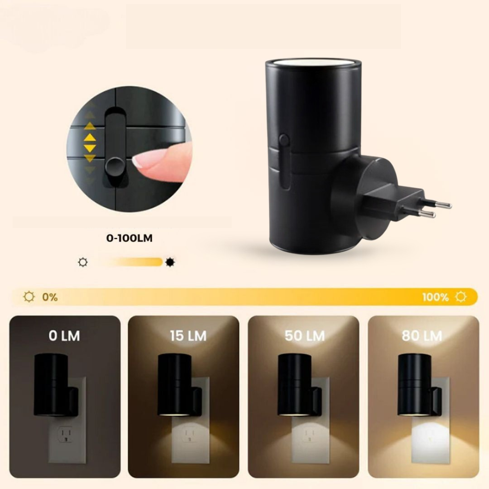 Plug-In Night Light with Dimmable LED & Auto Sensor | Bauhaus-Inspired Wall Accent | Adjustable Brightness for Bedroom, Hallway, Bathroom