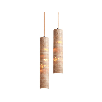 Stone Drop Fixture E27 Cord-Adjust Beige 2.4 in Diameter Kitchen Island Bar Counter Dining Room Travertine Finish 10-14 in Natural Cylinder