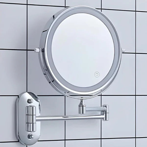 Lighted Makeup Mirror Wall Mount with Extendable Arm 8 in Chrome Magnifying Vanity Mirror for Bathroom Grooming Skincare Eyebrow Shaping Tou
