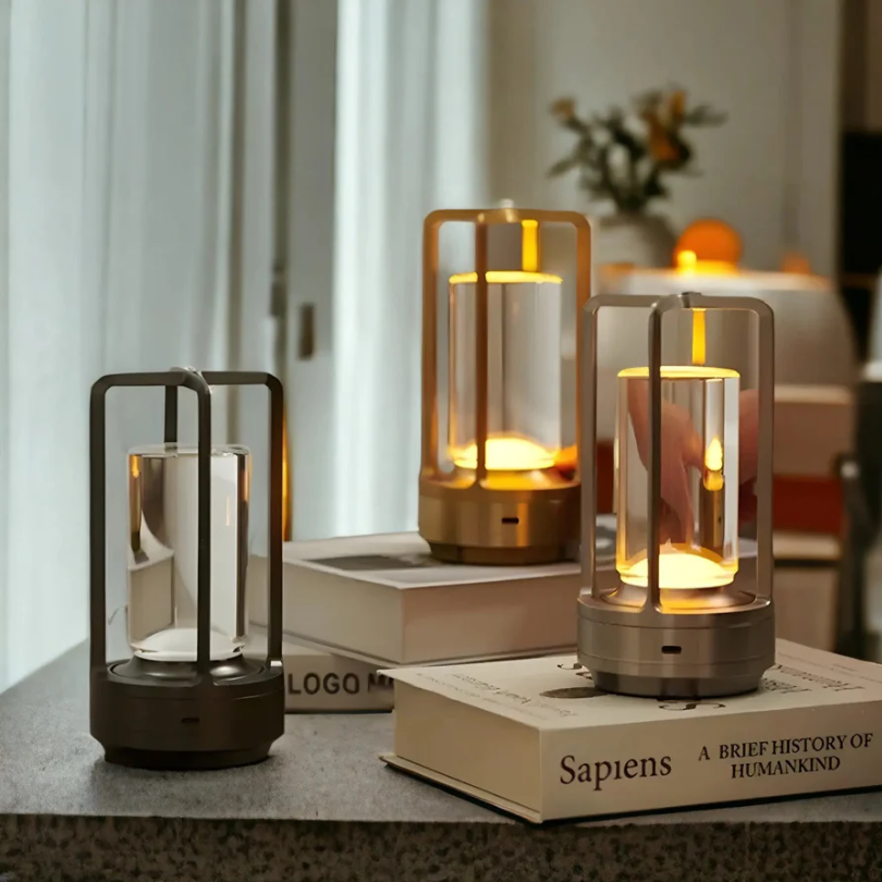 Rechargeable LED Table Lamp with Touch Control – Dimmable Crystal Cylinder Light for Living Room & Bedroom