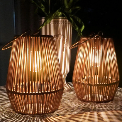 Woven Solar Garden Lantern Outdoor Waterproof LED Light for Patio Yard Pathway Decor Rattan Style