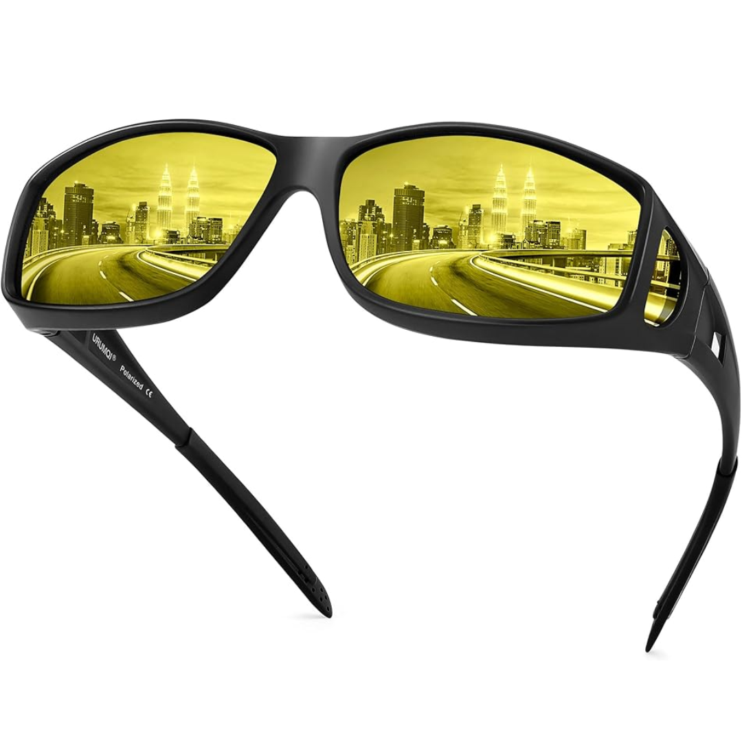Yellow-Tinted Driving Eyewear for Reduced Headlight Glare at Night & Dusk | Polarized Lenses for Improved Road Visibility | Featherweight