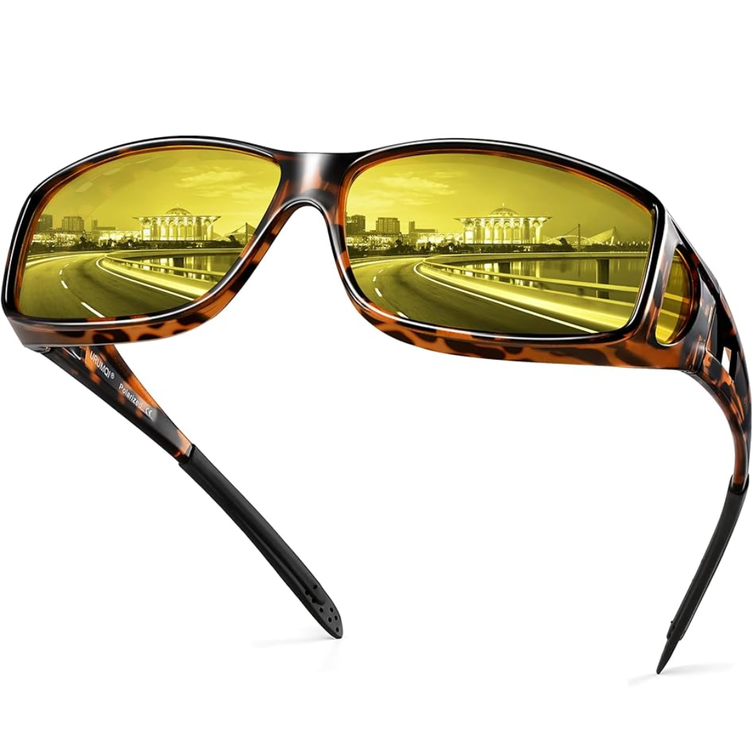 Yellow-Tinted Driving Eyewear for Reduced Headlight Glare at Night & Dusk | Polarized Lenses for Improved Road Visibility | Featherweight