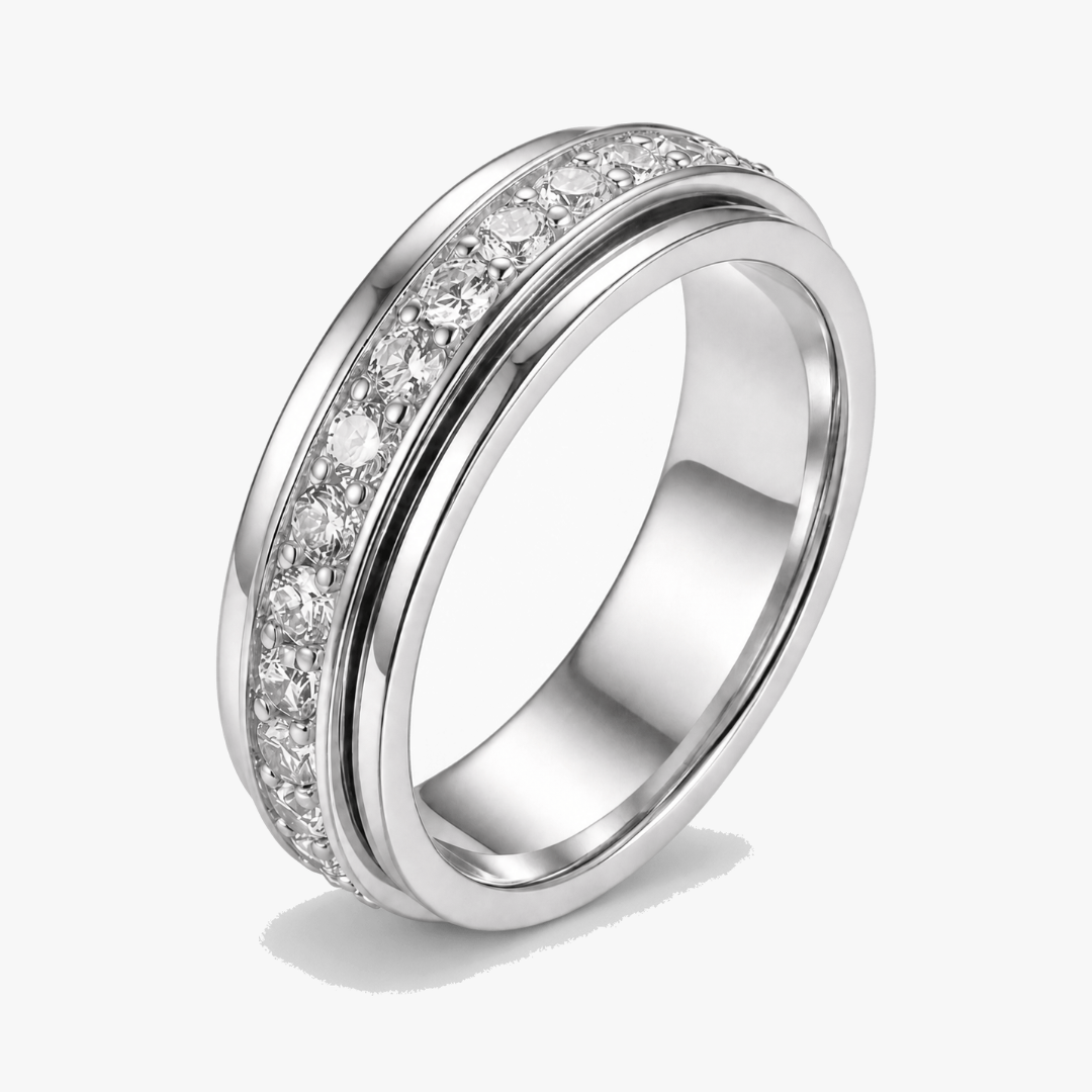 Titanium Steel Spinner Ring with Zirconia Stones for Anxiety Relief & Everyday Wear | Hypoallergenic Fidget Ring for Women & Men