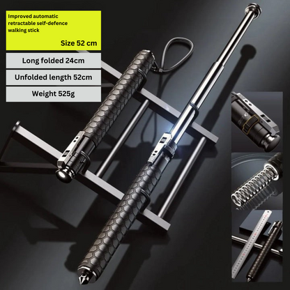 Walking Cane for Self Defense, Automatic Walking Stick with Spring Loaded Quick Deploy Grip, Tactical Hiking Stick