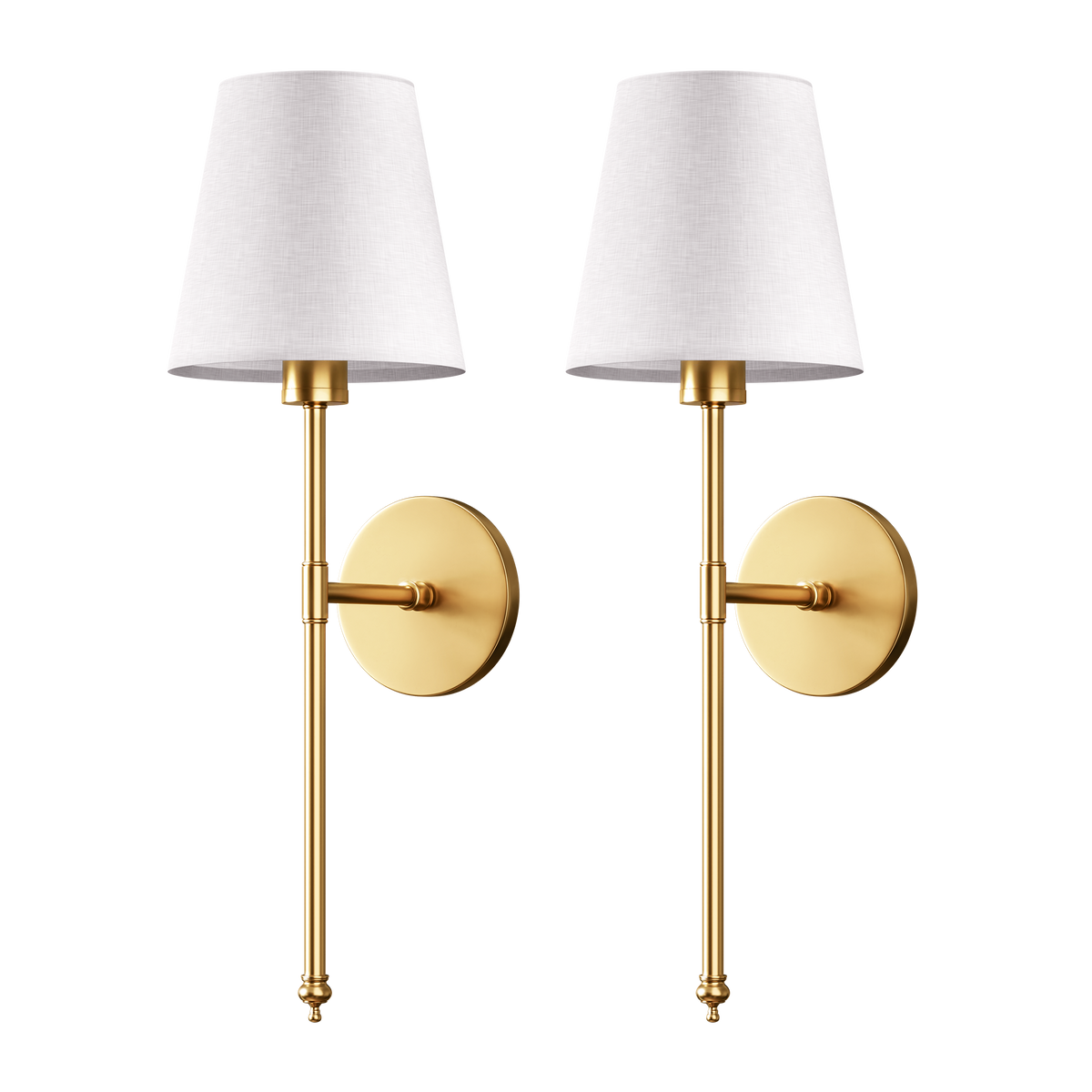 Remote Control Wall Sconce Set of 2 Gold 20 Inch Wireless Reading Light for Bedroom Living Room Adjustable Brightness Battery Operated Fabri
