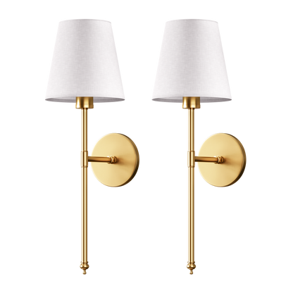 Remote Control Wall Sconce Set of 2 Gold 20 Inch Wireless Reading Light for Bedroom Living Room Adjustable Brightness Battery Operated Fabri