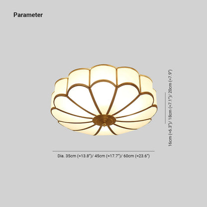Frosted Glass Flower Flush Mount Ceiling Light with Brass Accents for Living Room & Kitchen