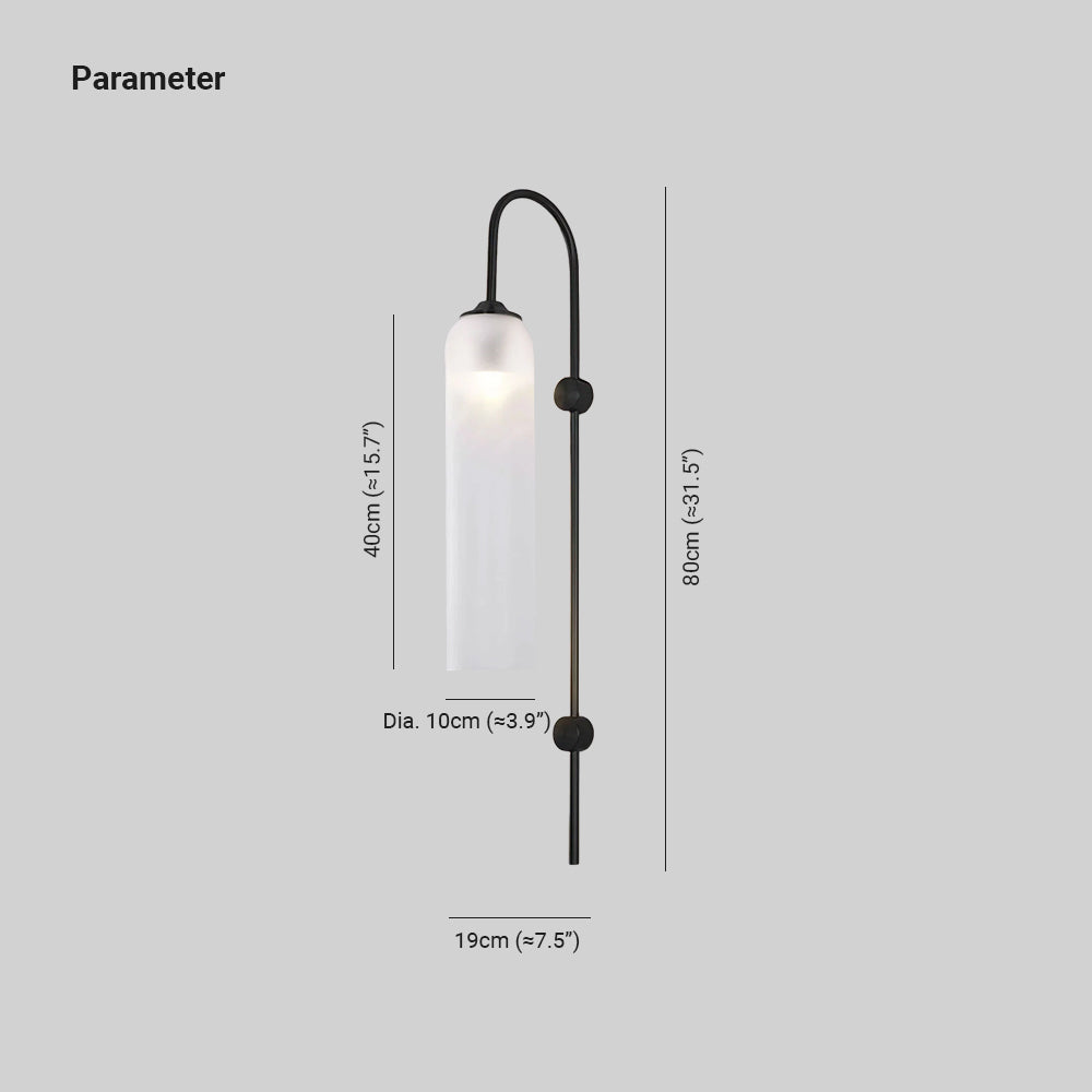 Cylindrical Glass Wall Sconce with 59 in Plug-In Cord for Bedrooms and Living Rooms | Modern Vertical Fixture Gold Metal Frame E27 Socket In