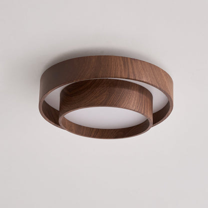 Round Flush Mount LED Ceiling Light Fixture Wood Grain Metal 16 in Diameter for Bedroom Living Room Kitchen Office Low Profile Modern Overhe