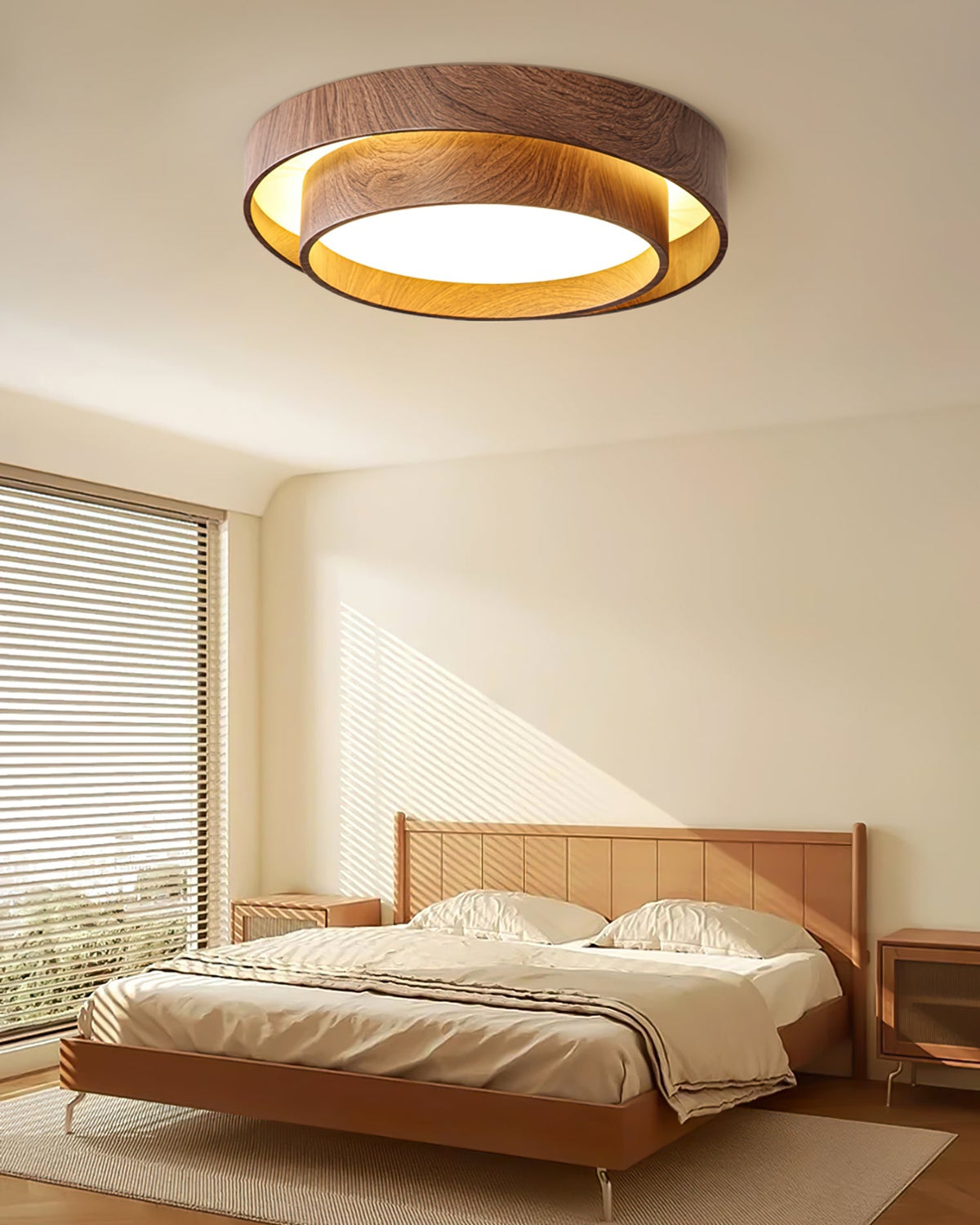 Round Flush Mount LED Ceiling Light Fixture Wood Grain Metal 16 in Diameter for Bedroom Living Room Kitchen Office Low Profile Modern Overhe