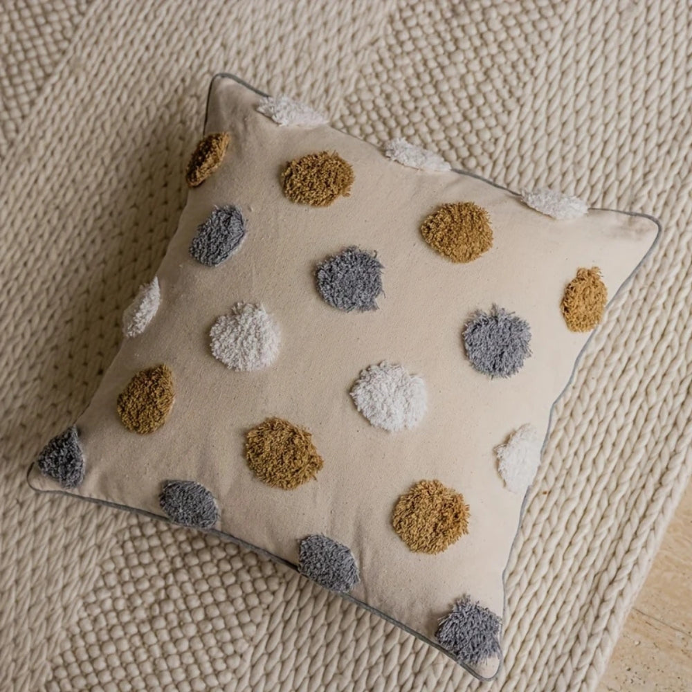 Viora Cushion Cover - Soft Microfiber, Tufted Polka Dot Design