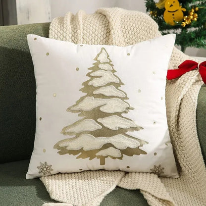 Velora Cushion Cover - Velvet, Embroidered Christmas Tree Design