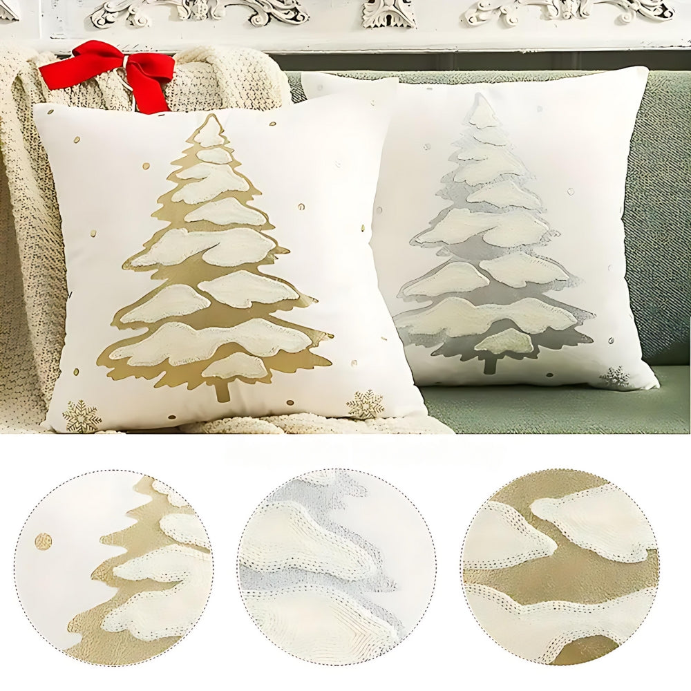Velora Cushion Cover - Velvet, Embroidered Christmas Tree Design