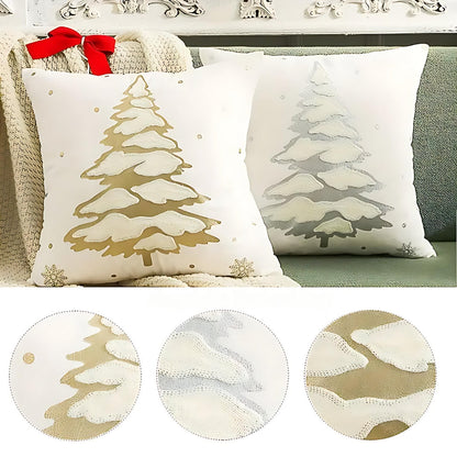 Velora Cushion Cover - Velvet, Embroidered Christmas Tree Design