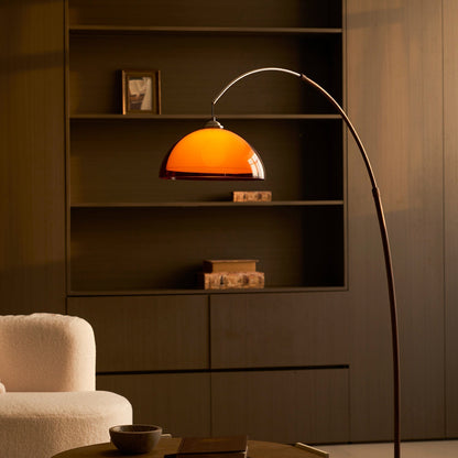 Arc Floor Lamp 65 Inch Adjustable Height Metal Amber Dome Shade Reading Light Over Couch Corner Seating Mid-Century Modern E26 Base Foot Swi