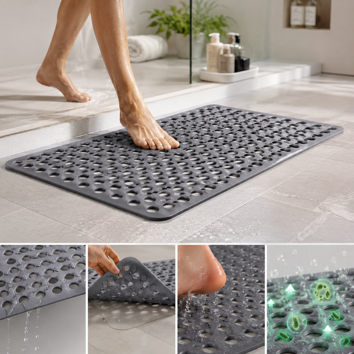 Ortekor Non-slip & antibacterial shower mat | Mold-Resistant Shower Mat with Suction Cups | Safe and Comfortable Bathroom Mats