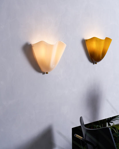Indoor Sconce with Sculptural Glass Shade in Warm Tones – Metal Frame LED-Compatible – Wall-Mounted Accent for Bedrooms Hallways Living Spac