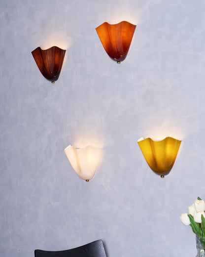 Indoor Sconce with Sculptural Glass Shade in Warm Tones – Metal Frame LED-Compatible – Wall-Mounted Accent for Bedrooms Hallways Living Spac