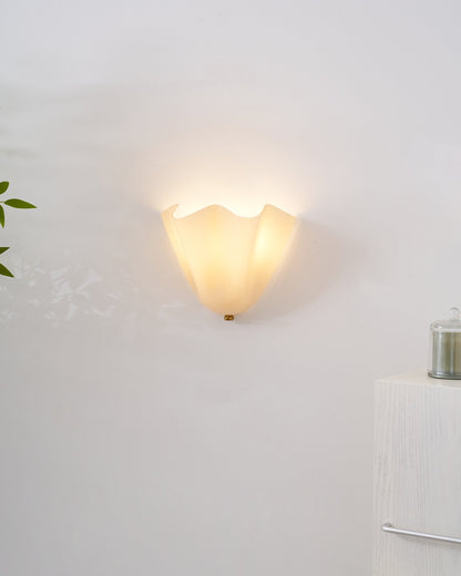 Hand-Blown Glass Wall Sconce 11 in Wide Petal Shade Lighting Fixture Bedroom Hallway Ambient Light E26 Base 110-120V Dual Bulb Decorative Mo