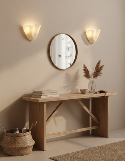 Hand-Blown Glass Wall Sconce 11 in Wide Petal Shade Lighting Fixture Bedroom Hallway Ambient Light E26 Base 110-120V Dual Bulb Decorative Mo