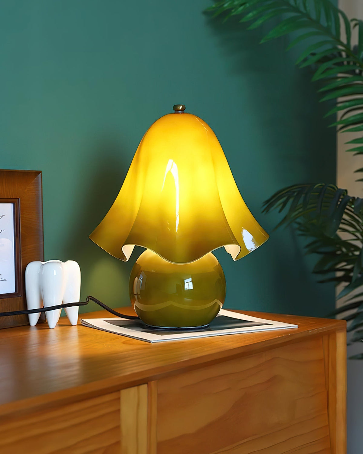 Artisan Glass Desk Lamp 12.6 Inches Tall With Sculpted Shade For Bedroom Office Nightstand Ambient Glow Multicolor Choices Contemporary Styl