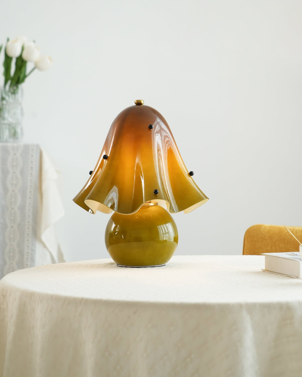 Artisan Glass Desk Lamp 12.6 Inches Tall With Sculpted Shade For Bedroom Office Nightstand Ambient Glow Multicolor Choices Contemporary Styl