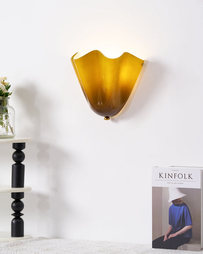 Indoor Sconce with Sculptural Glass Shade in Warm Tones – Metal Frame LED-Compatible – Wall-Mounted Accent for Bedrooms Hallways Living Spac