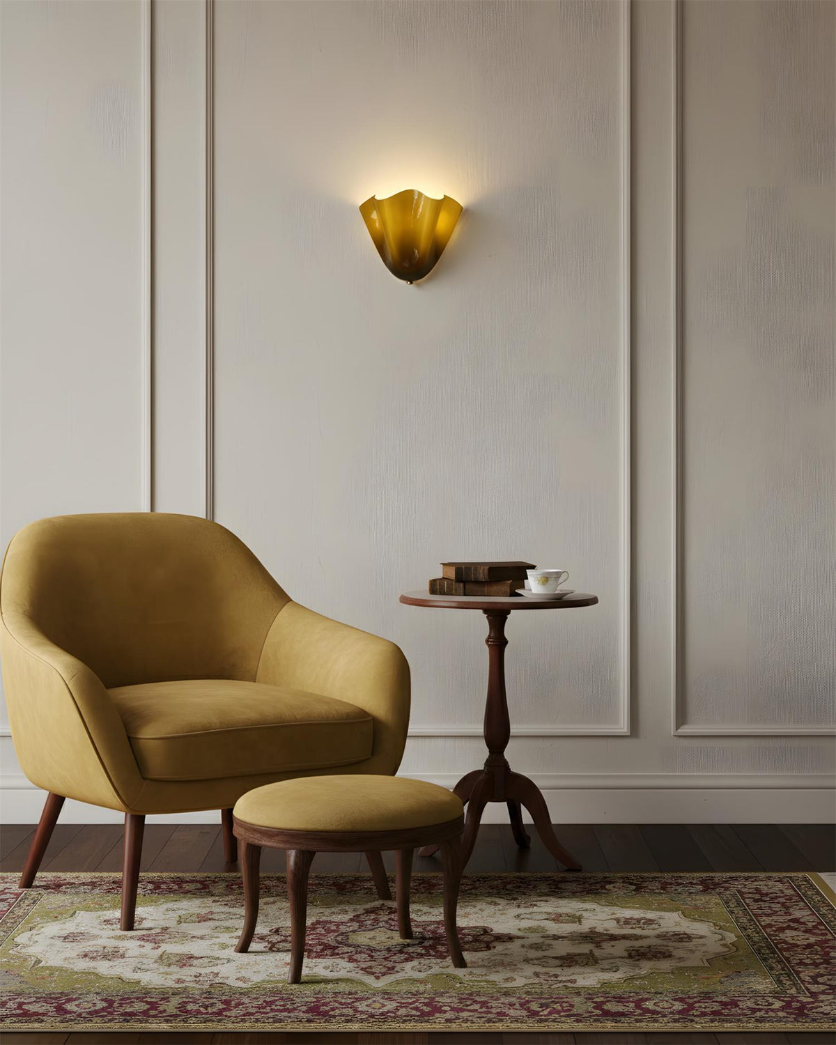 Hand-Blown Glass Wall Sconce 11 in Wide Petal Shade Lighting Fixture Bedroom Hallway Ambient Light E26 Base 110-120V Dual Bulb Decorative Mo